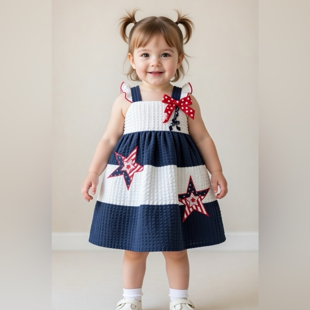 Sz 24 months Patriotic Star Dress with Red Bow
